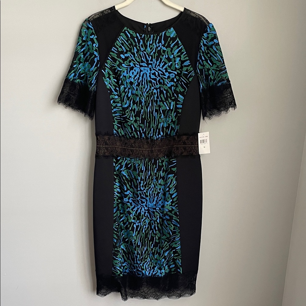 New Tadashi Shoji Black and Blue Midi Dress 10